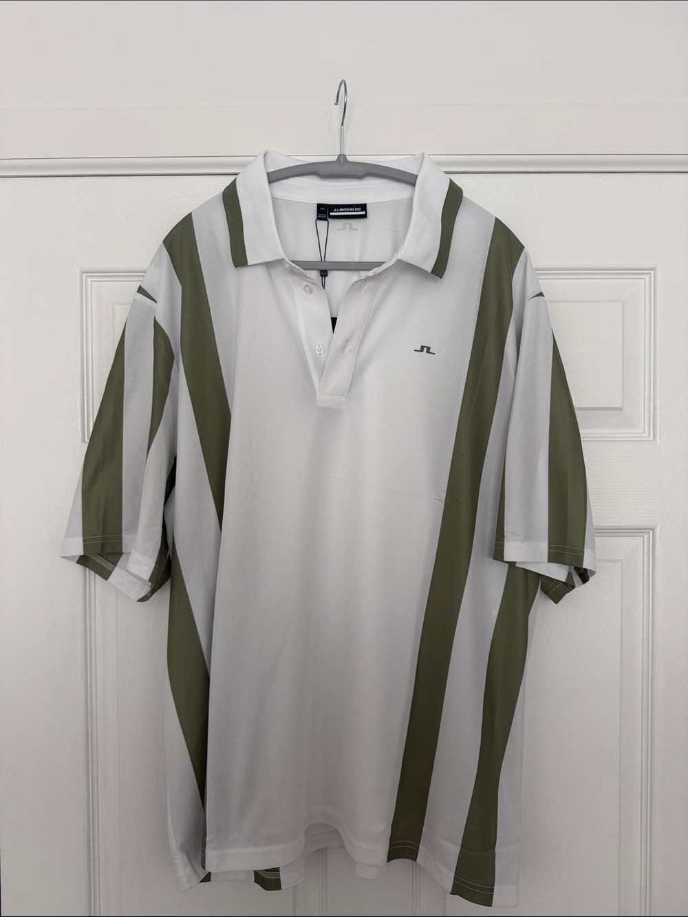 J.Lindeberg White Polo with Olive Green Stripes